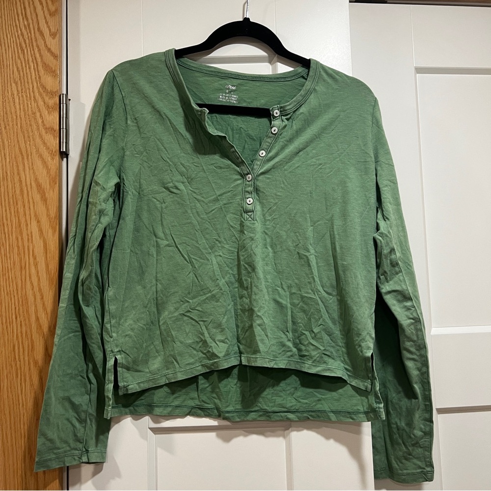 aerie Women's Long-Sleeve Henley Top in Olive Green